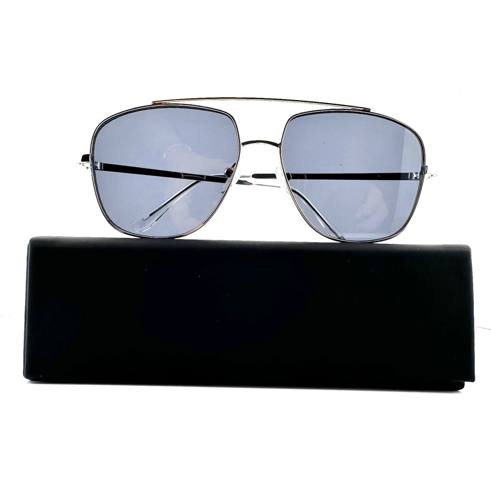 PX CLOTHING Emile Silver Aviator Sunglasses with Hard Case NEW
